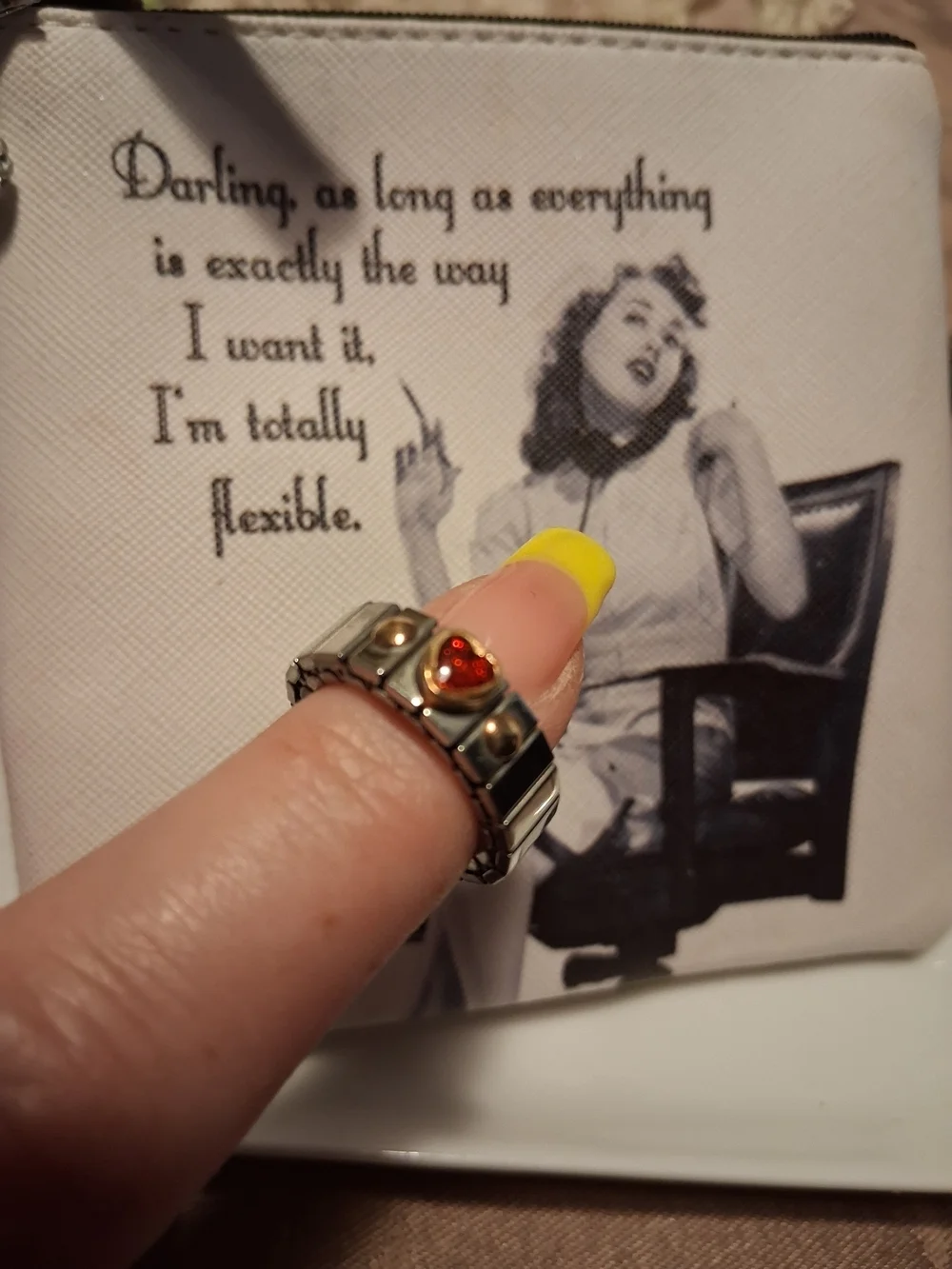 Stainless Steel Heart Ring with Red Enamel Accent